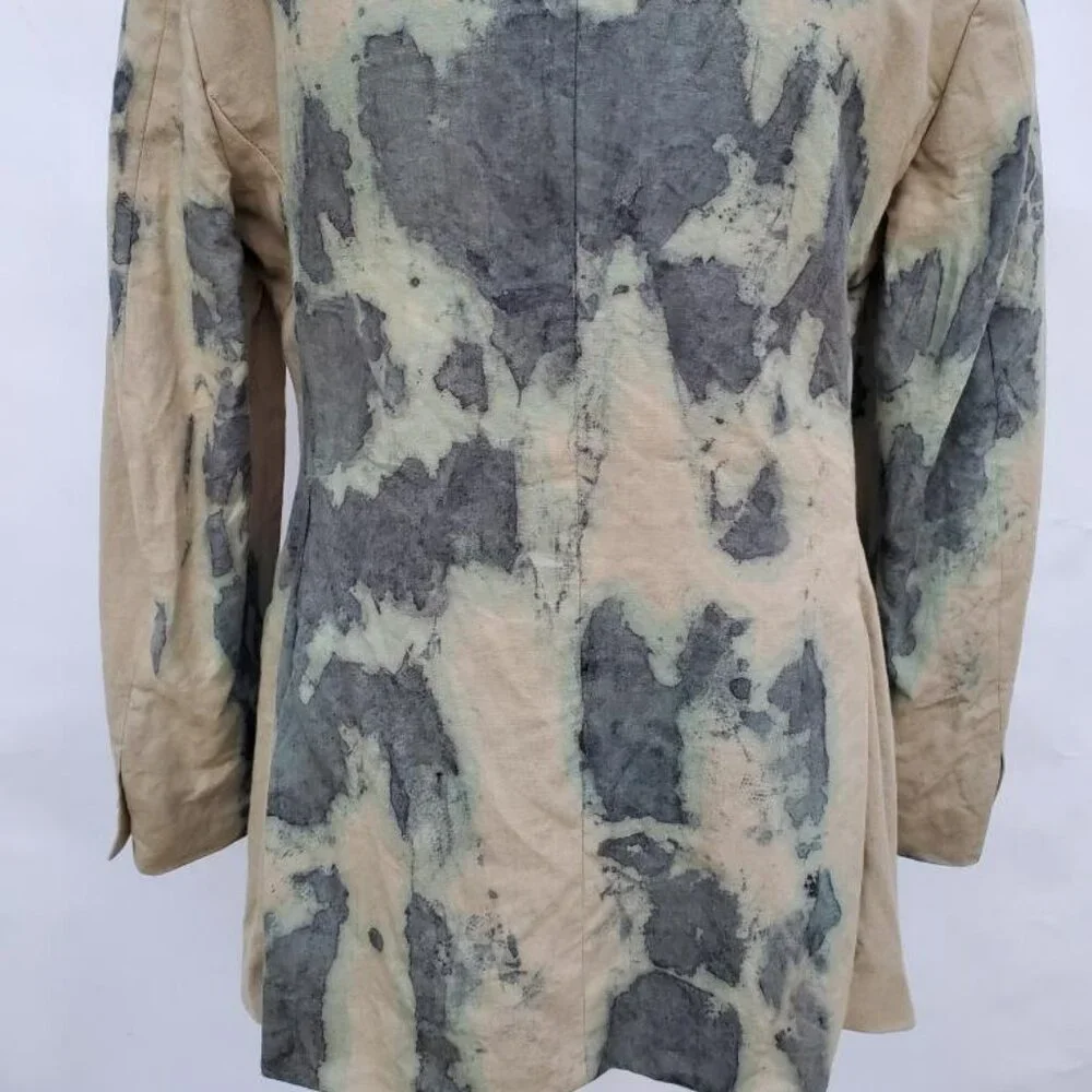 NEW linen Blazer tie dyed gray tan khaki green beige med large camo cowboy 40 42